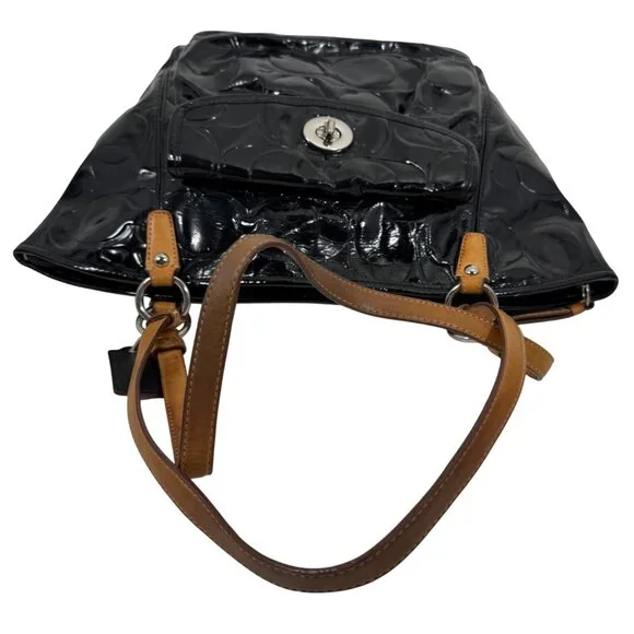 Coach Signature Leah Embossed Patent Leather Shoulder Tote Bag F14663 + Hang Tag - Picture 7 of 16